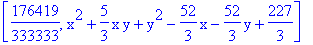 [176419/333333, x^2+5/3*x*y+y^2-52/3*x-52/3*y+227/3]